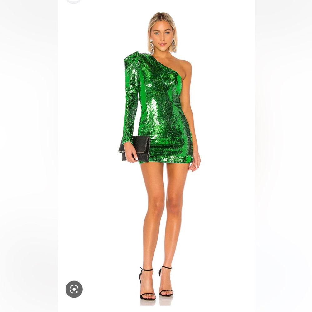 NWT REVOLVE NBD One Shoulder Green Sequin Embellished Dress